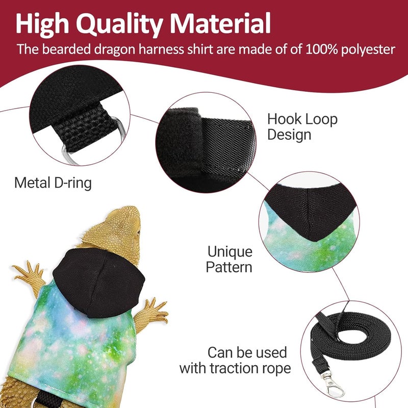 hokable Bearded Dragon Lizard Hoodie Leash Suit Reptile pet Outdoor Chest Harness Chameleon Squirrel Leash Hooded Clothes Suitable for Bearded Dragon Lizard Reptiles（Black hat） - Image 3